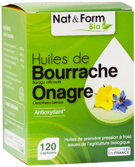 Nat & Form Bio Bourrache Onagre Vitamine E 120 capsules