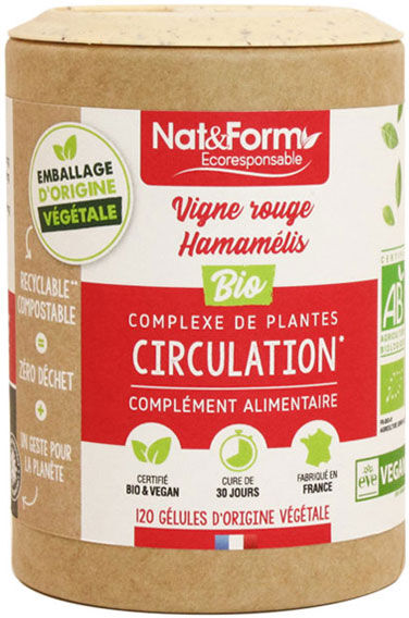 Nat & Form Écoresponsable Vigne Rouge Hamamélis Bio 120 gélules