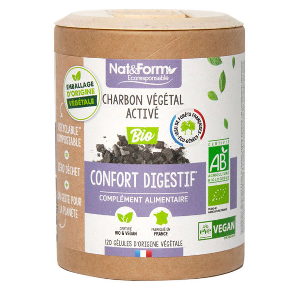 Nat & Form Écoresponsable Charbon Végétal Activé Bio 90 gélules