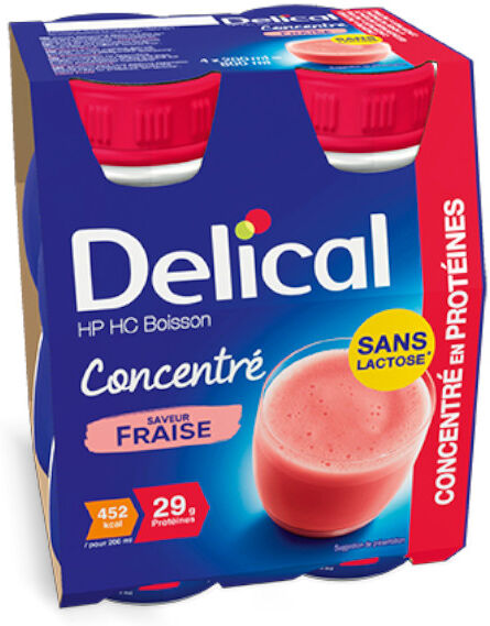 Delical Boisson HP HC Concentré en Protéines sans Lactose Fraise Lot de 4 x 200ml