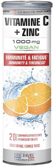 Eric Favre Vitamine C + Zinc Immunité & Fatigue Goût Orange 20 comprimés effervescents