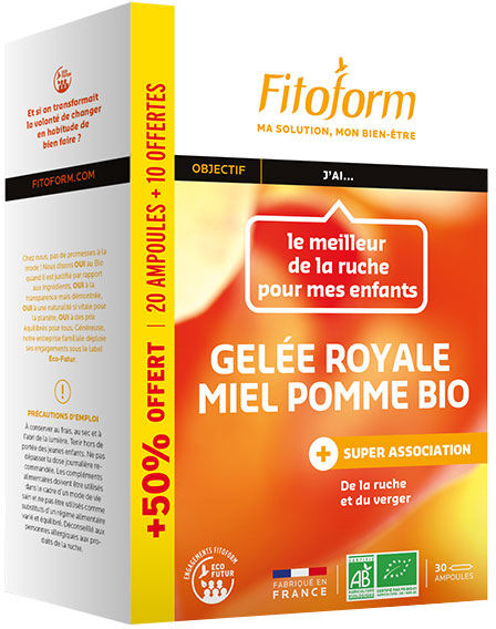 Fitoform Gelée Royale Miel Pomme Bio 20 ampoules + 10 Offertes