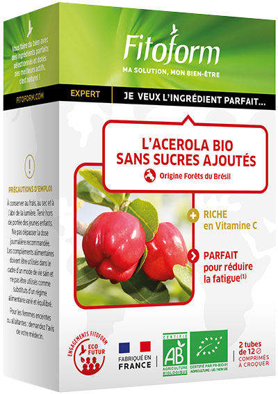 Fitoform L'Acérola Sans Sucre Ajouté Bio Lot de 2 x 12 comprimés à croquer