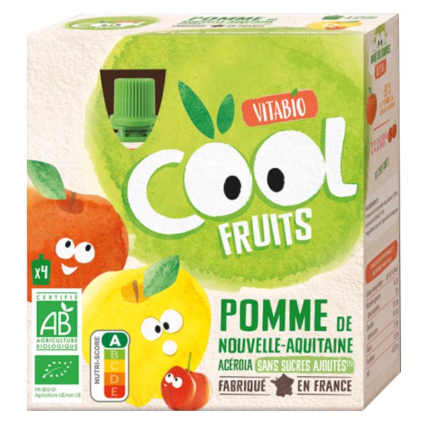 Vitabio Cool Fruits Pomme d'Aquitaine Acérola Bio Lot de 4 x 90g