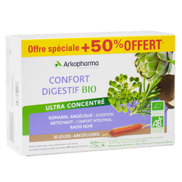 Arkopharma Arkofluides Confort Digestif Bio 20 ampoules + 10 Offertes