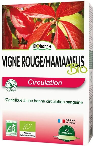 Biotechnie Vigne Rouge et Hamamélis Bio Circulation 20 ampoules