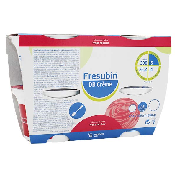 Fresenius Fresubin Diabète Hypercalorique Hyperprotéiné Fraise des Bois Crème Dessert 4 x 200g