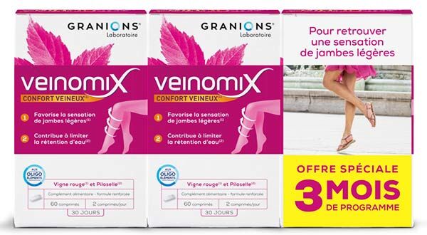 Laboratoire des Granions Granions Veinomix Confort Veineux Lot de 3 x 60 comprimés