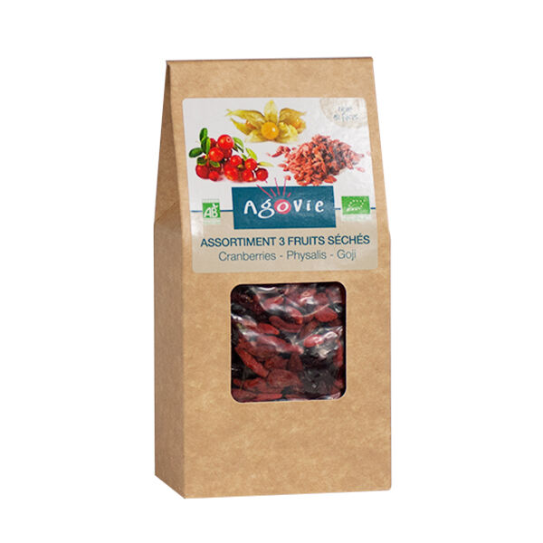 Agovie Bio Assortiment 3 Fruits Séchés Cranberries Physalis Goji 250g