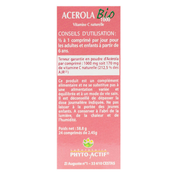 Phyto-Actif Phytoactif Acérola 1000 Bio 24 comprimés