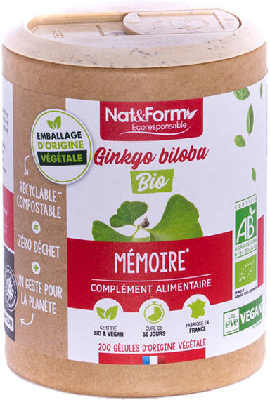 Nat & Form Écoresponsable Ginkgo Biloba Bio 200 gélules