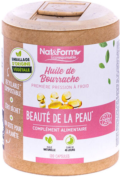 Nat & Form Écoresponsable Huile de Bourrache Bio Vitamine E 120 capsules