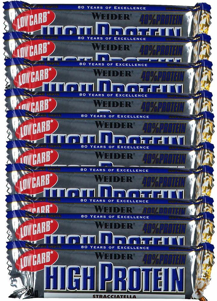 Weider 40 % High Protein Low Carb, Stracciatella, Riegel