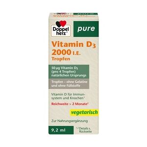 Queisser DOPPELHERZ Vitamin D3 2000 I.E. pure Tropfen 9.2 Milliliter