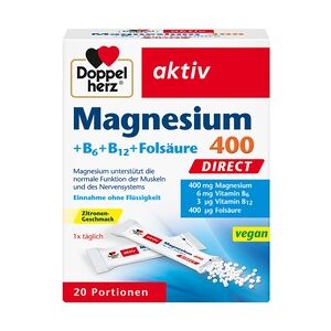 Queisser Doppelherz aktiv Magnesium 400 + B6 + B12 + Folsäure Direkt 20 Stück