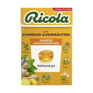 Ricola Bonbons Ingwer-Orangenminze ohne Zucker 10 x 50 g (500 g)