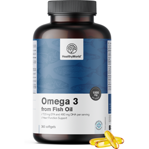 HealthyWorld Omega-3 1000 mg – aus Fischöl, 365 Weichkapseln