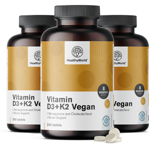 HealthyWorld 3x Vegane Vitamine D3+K2, zusammen 720 Tabletten