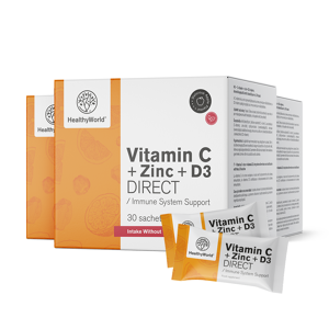 HealthyWorld 3x Vitamin C 500 + Zink + D3 DIRECT, zusammen 90 Beutel