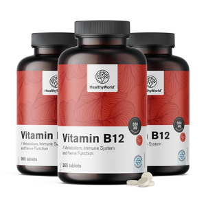 HealthyWorld 3x Vitamin B12 500 µg, zusammen 1095 Tabletten