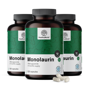 HealthyWorld 3x Monolaurin 500 mg, zusammen 360 Kapseln