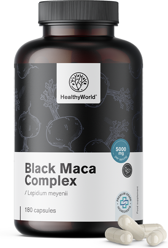 HealthyWorld Schwarze Maca Komplex 5000 mg, 180 Kapseln