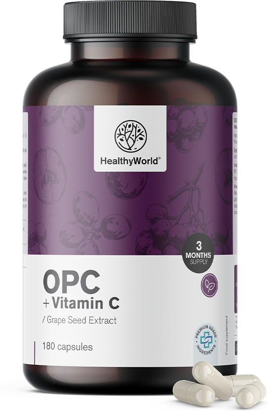 HealthyWorld OPC – aus Traubenkernen + Vitamin C, 180 Kapseln