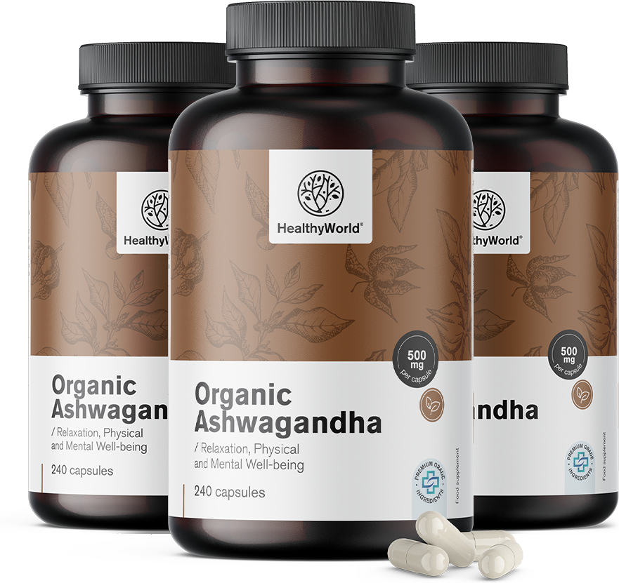 HealthyWorld 3x BIO Ashwagandha 500 mg, zusammen 720 Kapseln