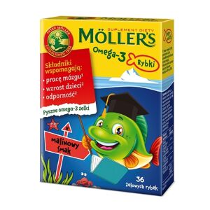 Möller's Omega-3 Fiskegele med omega-3 syrer og D3-vitamin til børn Hindbær 36 stk.