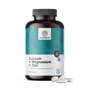 HealthyWorld® Calcio + magnesio + zinc, 400 comprimidos