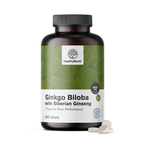 HealthyWorld® Ginkgo biloba y ginseng siberiano 6600 mg, 365 comprimidos