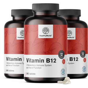 HealthyWorld® 3x Vitamina B12 500 µg, en total 1095 comprimidos