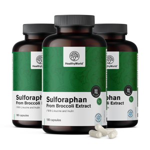 HealthyWorld® 3x Sulforafano - de extracto de brócoli 50 mg, en total 540 cápsulas