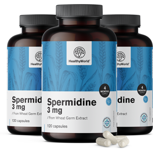 HealthyWorld® 3x Espermidina 3 mg - de extracto de germen de trigo, en total 360 cápsulas