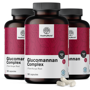 HealthyWorld® 3x Complejo de glucomanano 3000 mg, en total 540 cápsulas