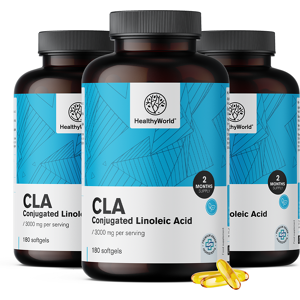 HealthyWorld® 3x CLA 3000 mg - ácido linoleico conjugado, en total 540 cápsulas blandas