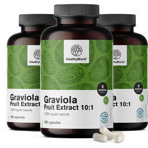 HealthyWorld® 3x Graviola 200 mg - extracto 10:1, en total 540 cápsulas