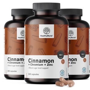 HealthyWorld® 3x Canela con cromo y zinc, en total 720 cápsulas