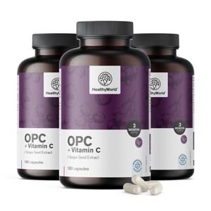 HealthyWorld® 3x OPC – partir de pedicelo de uva + vitamina C, en total 540 cápsulas
