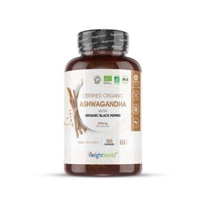 WeightWorld Ashwagandha BIO con pimienta negra 600 mg, 180 cápsulas