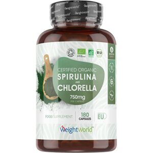 WeightWorld Espirulina y chlorella BIO 750 mg, 180 cápsulas