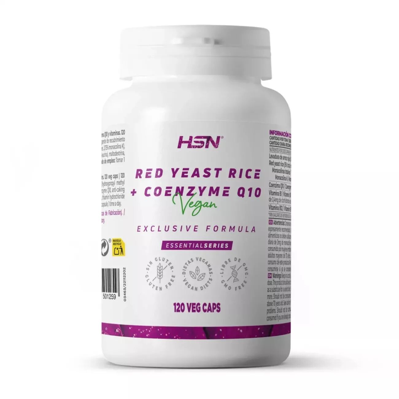 HSN Levadura de arroz rojo (5% monacolinas) + coenzima q10 - 120 veg caps