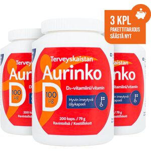 Terveyskaista Oy Aurinko D-vitamiini 100µg (200 kaps.) 3 kpl PAKETTITARJOUS!