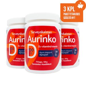 Terveyskaista Oy Aurinko D-vitamiini 100µg (75 kaps.) 3 kpl PAKETTITARJOUS!