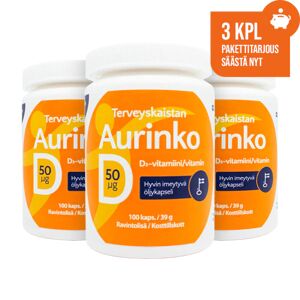 Terveyskaista Oy Aurinko D-vitamiini 50µg (100 kaps.) 3 kpl PAKETTITARJOUS!