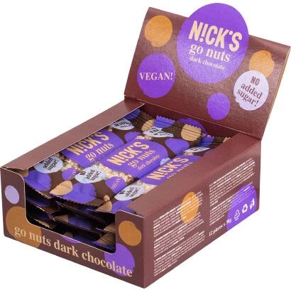 NICKS 12 X Nicks Go Nuts Bar, 30 G, Dark Chocolate