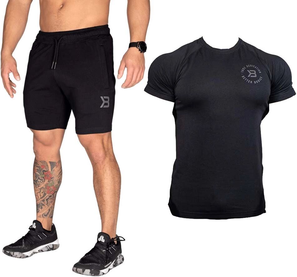 Better Bodies Gym Tapered Tee + Tapered Sweatshorts, Black