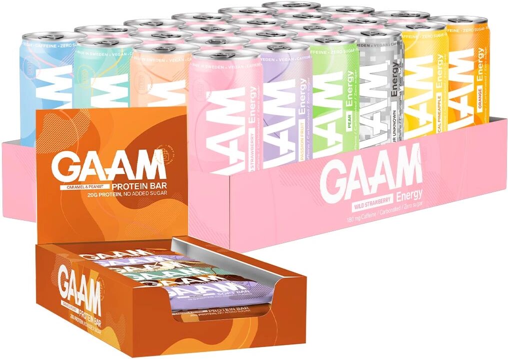 GAAM 24 X Gaam Energy, 330 Ml + 12 X Gaam Protein Bar, 55 G