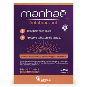 Manhae - Autobronzant - Teint hale sans soleil - Preserve la beaute de la peau - 60 gelules