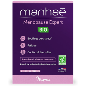 Manhae - Menopause Expert BIO - Bouffees de chaleur, fatigue- Pollen BIO - 60 gelules - 2 mois